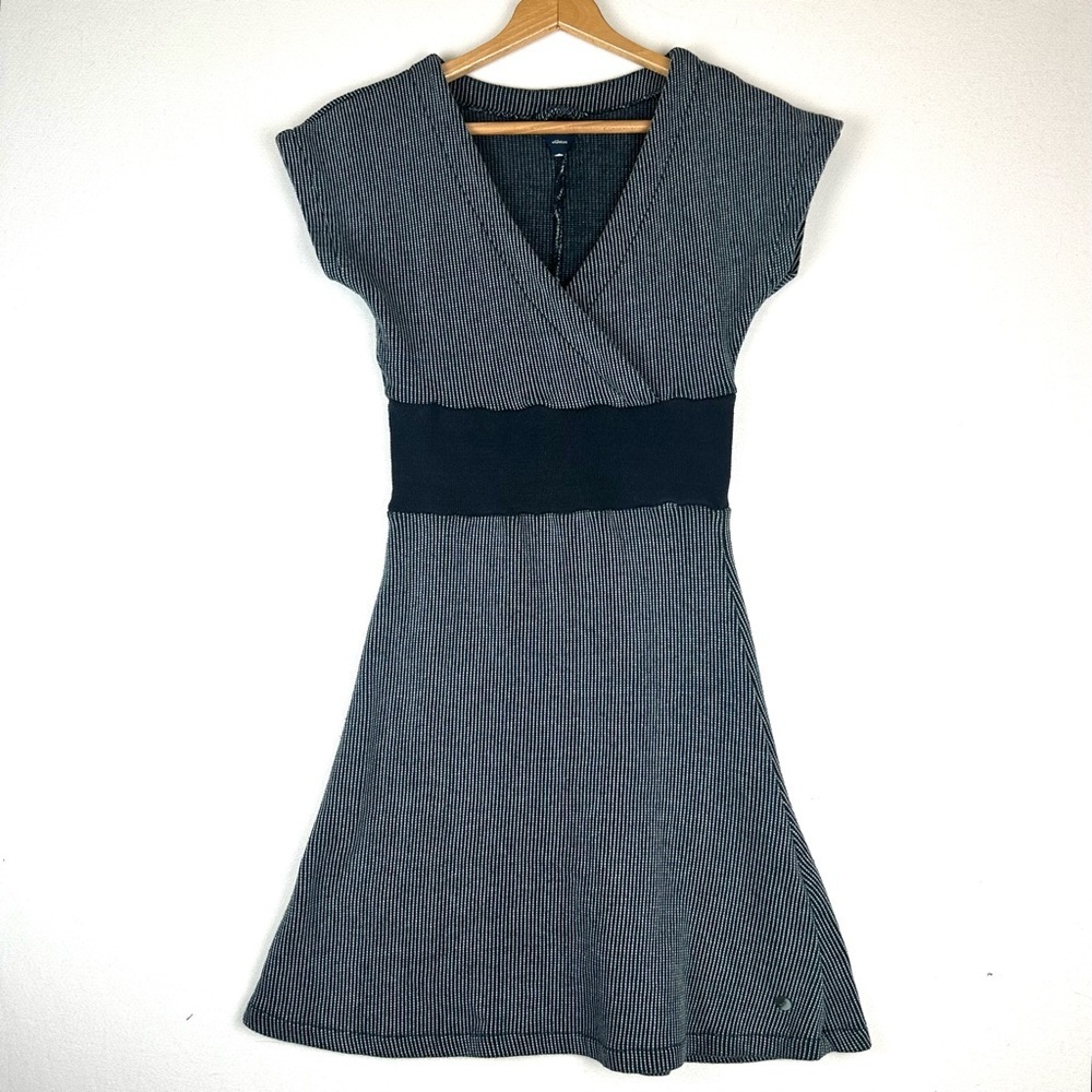 Skunkfunk Faux Wrap A-line Stripe Cap Sleeve Dress A-line